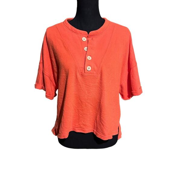 Universal Thread Draped Cropped Coral Orange Button Top Women's L Large - Picture 1 of 8